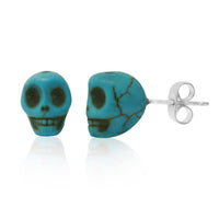 Load image into Gallery viewer, Totenkopf Stein Ohrstecker marmoriert türkis Edelstahl Chirurgenstahl Unisex Schmuck Ohrringe - chic-net.de
