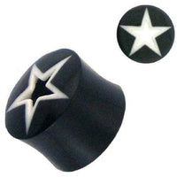 Load image into Gallery viewer, Tribal Buffalo Horn Plug schwarz mit weißem Sternmuster, handgeschnitzt aus Büffelhorn - chic-net.de
