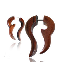 Cargar imagen en el visor de la galería, Tribal Fake Piercing Sonoholz Haken Doppel Spitze braun Ohrring Edelstahl 1 mm - chic-net.de
