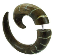 Load image into Gallery viewer, Tribal Fake Piercing Spirale Bone Inlay Wellen handgeschnitzt Tamarinden Holz Edelstahl Organic - chic-net.de
