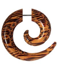 Load image into Gallery viewer, Tribal Fake Piercing Spirale Kokosholz hell dunkel braun Ohrstecker Ohrring Edelstahl 1 mm - chic-net.de
