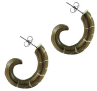 Load image into Gallery viewer, Tribal Fake Piercing Tamarinden Holz Ohrstecker Organic Spirale Bone Inlay handgeschnitzt Edelstahl - chic-net.de
