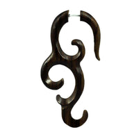 Cargar imagen en el visor de la galería, Tribal Fake Piercing Wave spiralig 67 x 30 mm Sono Holz braun Edelstahl Ohrstecker Ohrring 1 mm - chic-net.de
