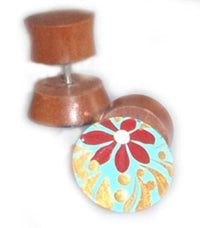 Load image into Gallery viewer, Tribal Fake Plug Holz Edelstahl Tunnel Sonoholz handbemalt gebogen 1 mm - chic-net.de
