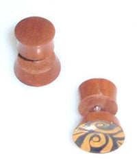 Load image into Gallery viewer, Tribal Fake Plug Holz Edelstahl Tunnel Sonoholz handbemalt gebogen 1 mm - chic-net.de
