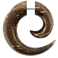 Cargar imagen en el visor de la galería, Tribal Fake Spirale Kokosnuss dunkelbraun hell Streifen Holz Piercing Edelstahl 1 mm Ohrring - chic-net.de
