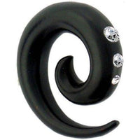 Cargar imagen en el visor de la galería, Tribal Holz Piercing Expander, schwarze Spirale mit Kristallen, 4mm, Ohrring aus Eisenholz,, Plug, Tunnel, Ohrhänger, Ohrstecker - chic-net.de
