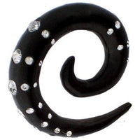 Cargar imagen en el visor de la galería, Tribal Holz Pircing Expander, schwarze Spirale mit 25 Kristallen, 4mm, Ohrring aus Eisenholz, Plug, Tunnel, Ohrhänger, Ohrstecker - chic-net.de
