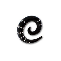 Cargar imagen en el visor de la galería, Tribal Holz Pircing Expander, schwarze Spirale mit 25 Kristallen, 6mm, Ohrring aus Eisenholz, Plug, Tunnel, Ohrhänger, Ohrstecker - chic-net.de
