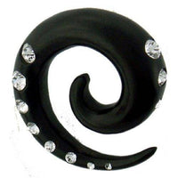 Cargar imagen en el visor de la galería, Tribal Holz Pircing Expander, schwarze Spirale mit 9 Kristallen, 4mm, Ohrring aus Eisenholz, Plug, Tunnel, Ohrhänger, Ohrstecker - chic-net.de
