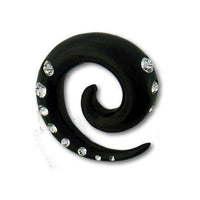 Load image into Gallery viewer, Tribal Holz Pircing Expander, schwarze Spirale mit 9 Kristallen, 6mm, Ohrring aus Eisenholz, Plug, Tunnel, Ohrhänger, Ohrstecker - chic-net.de
