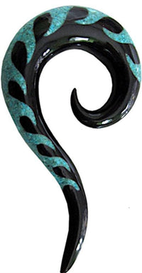 Load image into Gallery viewer, Tribal Horn Piercing Expander Inlay Spirale Welle schwarz türkis - chic-net.de
