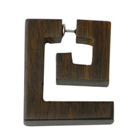 Load image into Gallery viewer, Tribal Ohrring Sono Holz groß rechteckig Spirale braun Fake Piercing Edelstahlbügel 1 mm - chic-net.de
