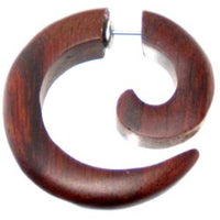 Load image into Gallery viewer, Tribal Ohrring Sono Holz klein Spirale braun Edelstahlbügel organic Fake Piercing 1 mm - chic-net.de
