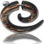 Cargar imagen en el visor de la galería, Tribal Ohrring Spirale Sonoholz dunkelbraun Maserung Fake Piercing Ohrstecker Edelstahl 1 mm - chic-net.de
