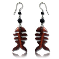 Cargar imagen en el visor de la galería, Tribal Ohrringe Fishbone Sono Holz Edelstahl braun Perlen schwarz Ohrstecker Ohrhänger nickelfrei - chic-net.de

