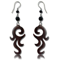 Load image into Gallery viewer, Tribal Ohrringe Narraholz Wimpernspirale dunkelbraun schwarze Perlen Edelstahl - chic-net.de
