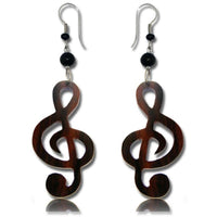 Cargar imagen en el visor de la galería, Tribal Ohrringe Notenschlüssel Musik Holz Edelstahl braun Perlen schwarz Ohrhänger nickelfrei - chic-net.de
