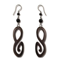 Cargar imagen en el visor de la galería, Tribal Ohrringe Schnörkel Achter-Form Sonoholz dunkelbraun Ohrhänger Edelstahl - chic-net.de
