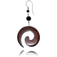 Load image into Gallery viewer, Tribal Ohrringe Sono Holz Spirale dick braun Perlen Edelstahl nickelfrei Ohrhänger Holzohrringe - chic-net.de
