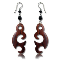 Cargar imagen en el visor de la galería, Tribal Ohrringe Sonoholz Meerjungfrau dunkelbraun schwarze Perlen Edelstahl - chic-net.de
