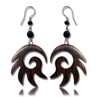 Cargar imagen en el visor de la galería, Tribal Ohrringe Zacken Spirale Narra Holz Edelstahl braun Perlen schwarz Ohrhänger nickelfrei - chic-net.de
