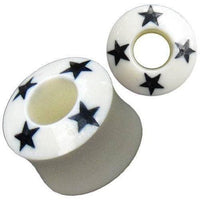 Load image into Gallery viewer, Tribal Tunnel Bone weiß schwarz Sterne handgeschnitzt Organic Expander Plug Piercing Ohrstecker - chic-net.de
