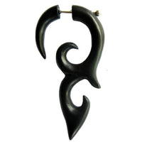 Cargar imagen en el visor de la galería, Tribal Wave Spirale Ohrring Sono Holz schwarz Fake Piercing Edelstahl Ohrhänger Ohrstecker 1 mm - chic-net.de
