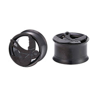 Cargar imagen en el visor de la galería, Tunnel Plug Edelstahl Schraubplug dünn schwarz Motiv Friedenstaube Taube - chic-net.de
