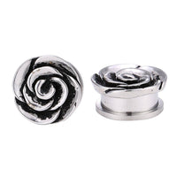 Cargar imagen en el visor de la galería, Tunnel Plug Schraubplug Chirurgenstahl Edelstahl dünn silber Farben Blüte groß geöffnet - chic-net.de
