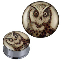Load image into Gallery viewer, Tunnel silbern Edelstahl Plug Acryl Käuzchen beige braun schwarz - chic-net.de
