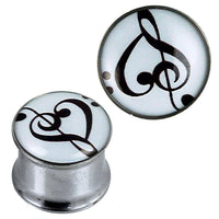 Load image into Gallery viewer, Tunnel silbern Edelstahl Plug Acryl Notenschlüssel Bassschlüssel Piercing - chic-net.de
