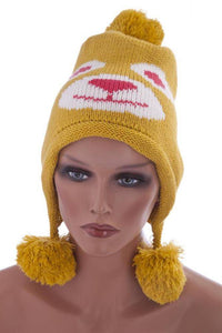 Load image into Gallery viewer, Unisex Tiermütze Norwegermütze Nepalmütze Strick ocker gelb rot weiß Bär Mütze - chic-net.de
