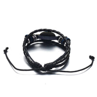 Load image into Gallery viewer, Viking Kompass Leder Armband schwarz silber verstellbar.
