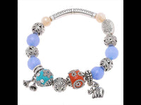 Cargar imagen en el visor de la galería, White Brass Perlenarmband blau orange Stein Kristall Emaille Blume Elefant verstellbar - chic-net.de
