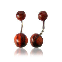 Cargar imagen en el visor de la galería, zweifarbig Organic Bauchnabelpiercing rot braun Teak Holz Kugeln Bananenpiercing Edelstahl - chic-net.de
