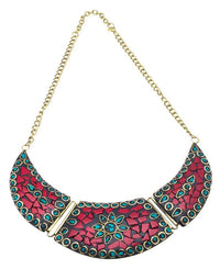 Load image into Gallery viewer, Collier Kette Messing breiter Brass Steine Jaspis Stern gold nickelfrei rund antik Tribal Schmuck - chic - net.de
