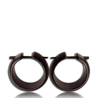 Cargar imagen en el visor de la galería, Holz Pin Creolen handgeschnitzt abgerundet dunkelbraun Horn-Pin Ohrringe 20 mm
