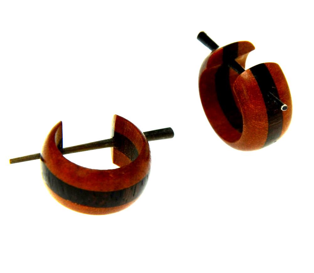 Pin Creolen Stick Ohrringe Holz 15mm rot braun Streifen