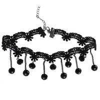 Load image into Gallery viewer, Damen Kette eng anliegend schmales Stoffband schwarz Wellenförmig Gothic 26,5 cm Karabiner verstellbar Edelstahl - chic - net.de
