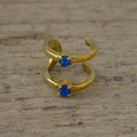 Load image into Gallery viewer, Ear cuff Dread Lock Bead Messing gold Opal blau Bögen - chic - net.de
