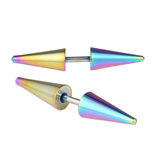 Edelstahl bunt schimmernd zwei Cone Spitzen Fake Piercing Expander Dehnungsstab Straight Dehnstab - chic - net.de