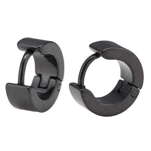 Edelstahl Creolen Ohrring Klippverschluss schlicht schwarz 13,5 mm - chic - net.de