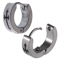 Cargar imagen en el visor de la galería, Edelstahl Creolen Ohrring silberfarben Klippverschluss Kreuz schwarz - chic - net.de
