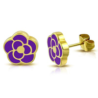 Cargar imagen en el visor de la galería, Edelstahl Rosenblüte Ohrstecker Emaille Amethyst gold - chic - net.de
