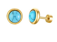 Load image into Gallery viewer, Ohrstecker Edelstahl Emaille Perlmutt Türkis Gold PVD
