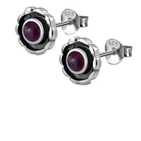 Load image into Gallery viewer, Ohrstecker 925 Sterling Silber Blume Stein oxidiert

