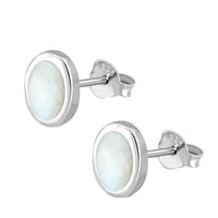 Load image into Gallery viewer, Ohrstecker 925 Sterling Silber oval Stein Muschel Rand
