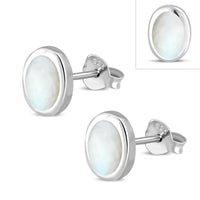 Load image into Gallery viewer, Ohrstecker 925 Sterling Silber oval Stein Muschel Rand
