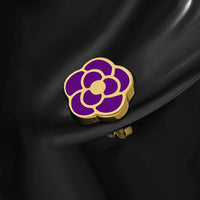 Load image into Gallery viewer, Edelstahl Rosenblüte Ohrstecker Emaille Amethyst gold
